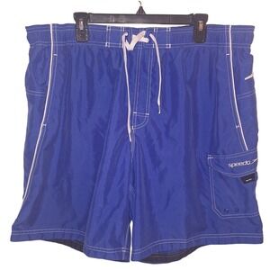 Speedo Men's Size XLarge Blue & White Swim Trunks Board Shorts Vacation Lake